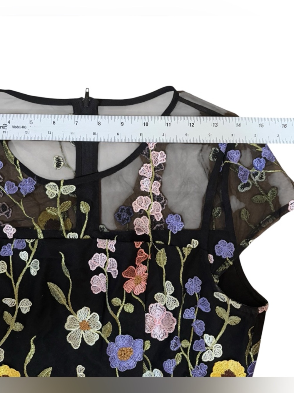 Black Floral Embroidered Mesh Dress 3D Flowers Spring Wedding Guest Dress - Picture 15 of 16